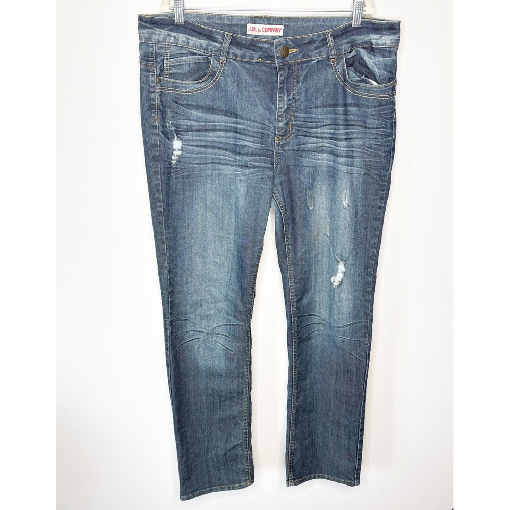I.Q. & Company Womens 20W Distressed Straight Leg Jeans Medium Wash Stretch